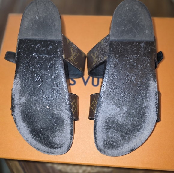 Louis Vuitton Brown Monogram Sandals with Gold Buckles (Mules) Size 37 (US 7) - Picture 3 of 4